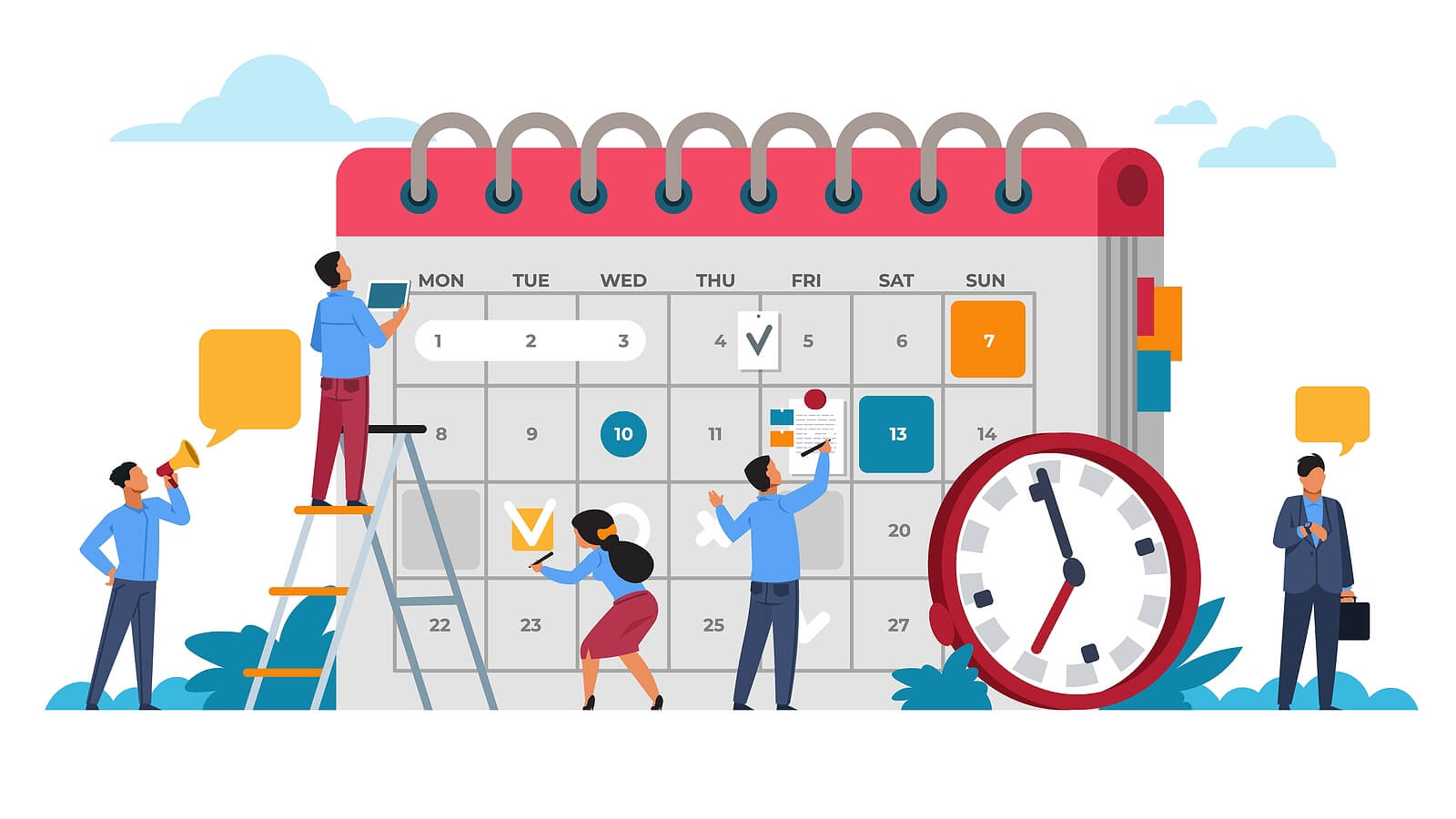 Person writing in a moving calendar and checklist
